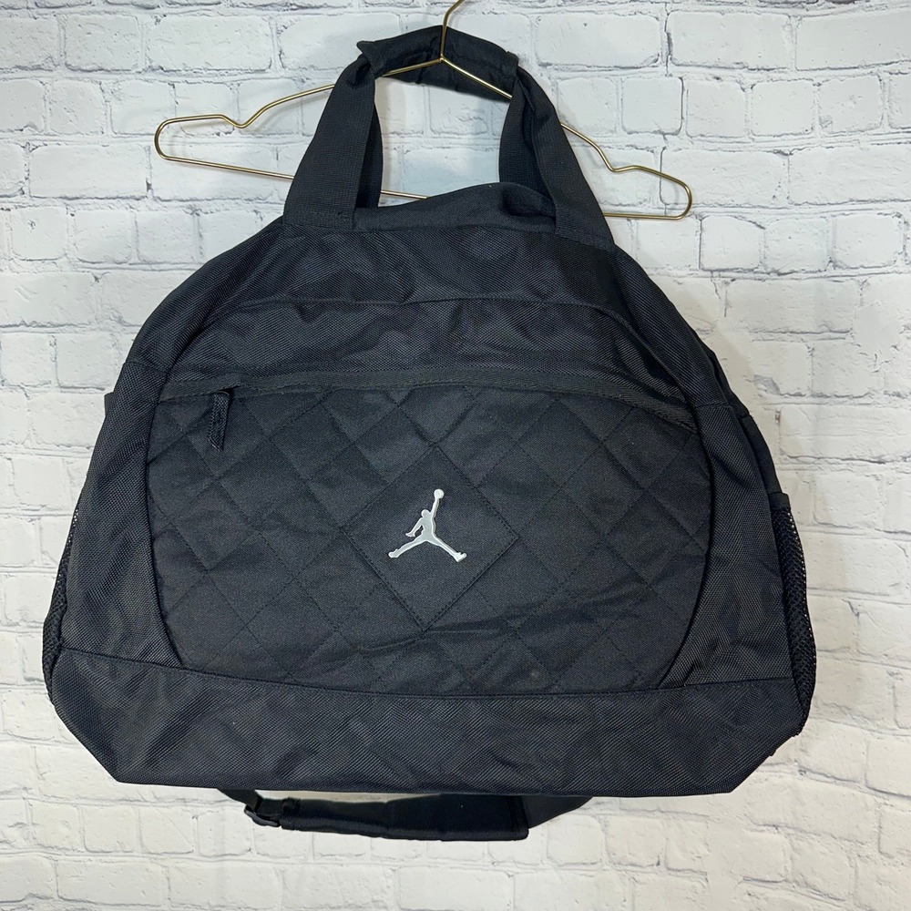Jordan Brand Black Quilted Duffel Bag Jumpman Logo Gym Travel Weekender Mens